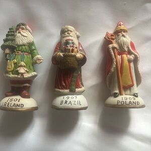 Antique Collectibles Santa Figurine Trio - Green, Red, White